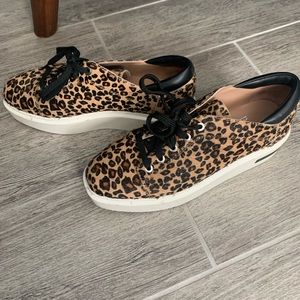 Linea Paola leopard print platform shoes.